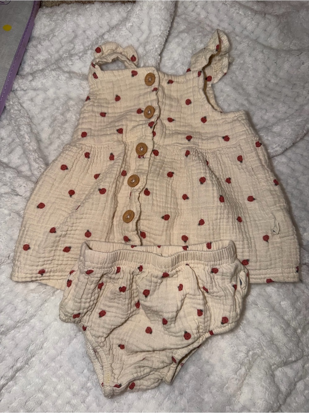 Cream Baby Girls' Strawberry Print Dress & Bloomers Set